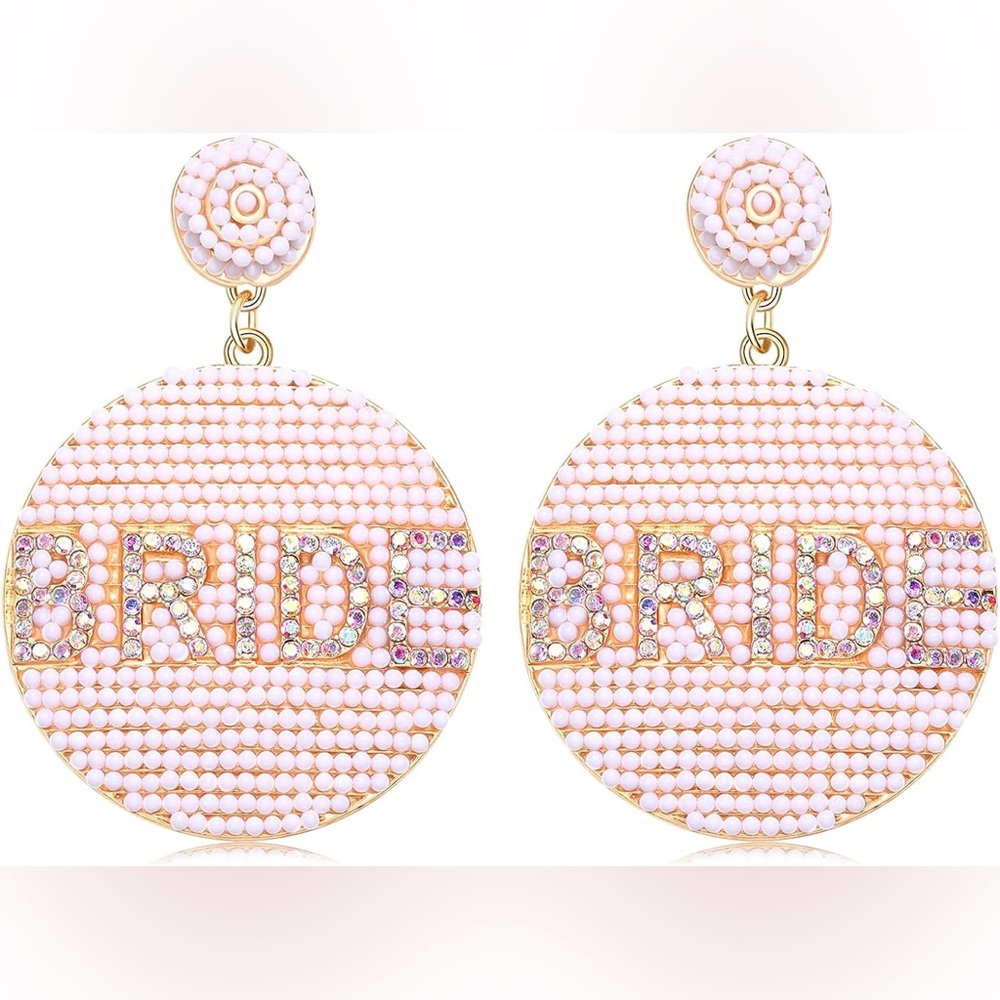 Round Beaded Earrings BRIDE Wedding Drop Dangle Earrings